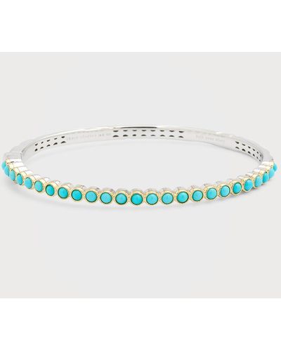 Three Stories Jewelry Two-tone Hammered And Bezel-set Turquoise Bracelet, Size 6.5" - Blue