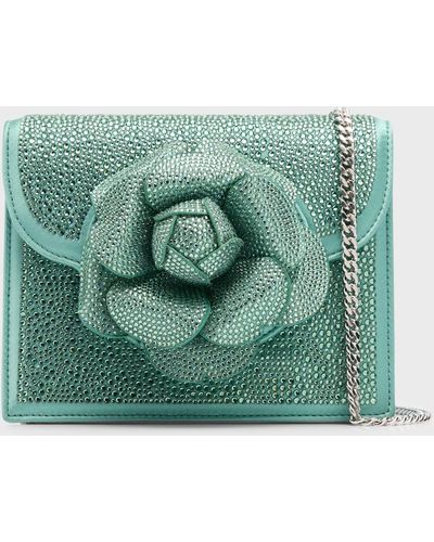 Oscar de la Renta Mini Flower Crystal-Embellished Crossbody Bag - Green
