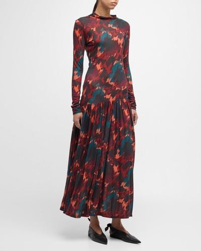 Ulla Johnson Fernanda Printed Silk Long-Sleeve Maxi Dress - Red