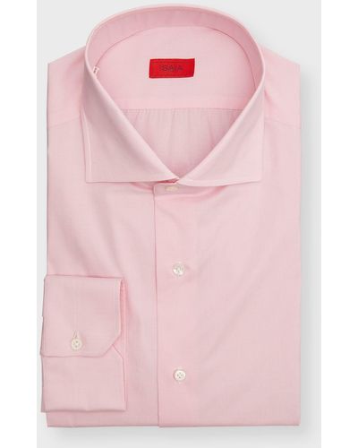 Isaia Houndstooth Cotton Dress Shirt - Pink