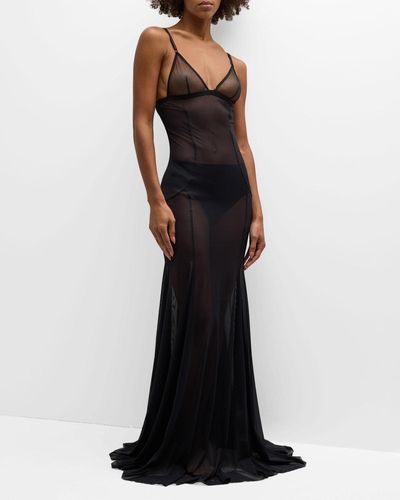 Dolce & Gabbana Tulle Stretch Maxi Slip Dress - Black