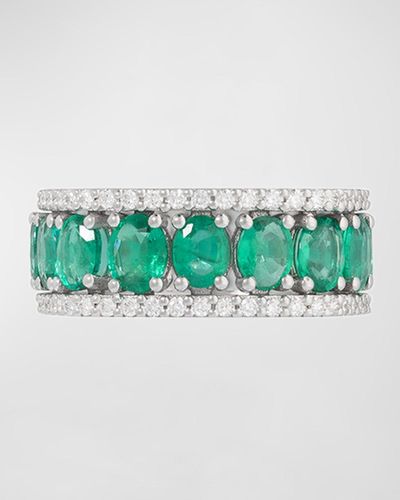 Miseno Procida 18k White Gold Ring With White Diamonds And Emeralds - Green