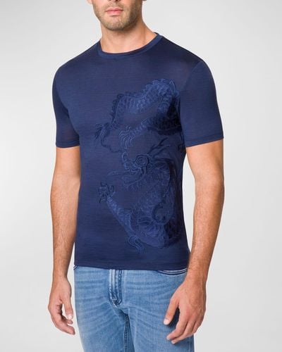 Stefano Ricci Tonal Dragon Wool T-Shirt - Blue
