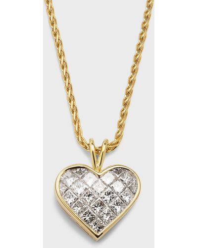 NM Estate Estate 18k Yellow Gold 21 Diamond Invisible-set Heart Pendant Necklace - White