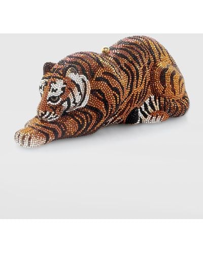 Judith Leiber Tiger Crystal Minaudiere, Copper - Brown