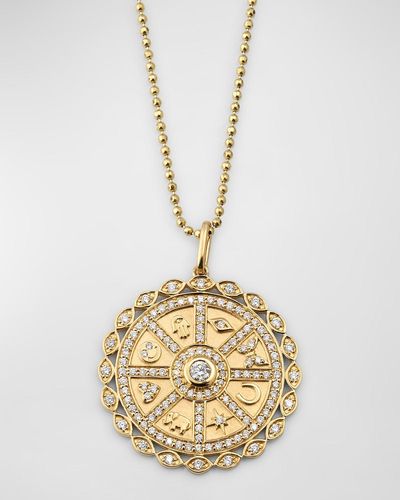 Sydney Evan Diamond Icon Wheel Coin Charm Necklace - Metallic