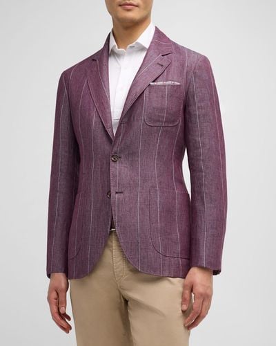 Brunello Cucinelli Linen Wide-Stripe Sport Coat - Purple