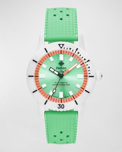 Zodiac Super Sea Wolf Ceramic Compression Automatic Rubber Strap Watch, 41Mm - Green