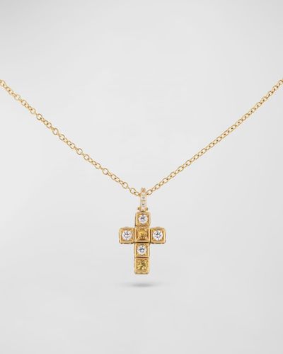 Miseno 18k Yellow Gold Faro Cross Adjustable Necklace With Diamond And Yellow Sapphire Cubes - Metallic