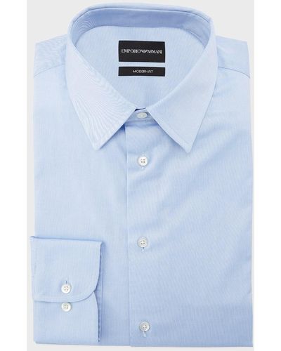 Emporio Armani Modern-fit Cotton-stretch Dress Shirt, Blue