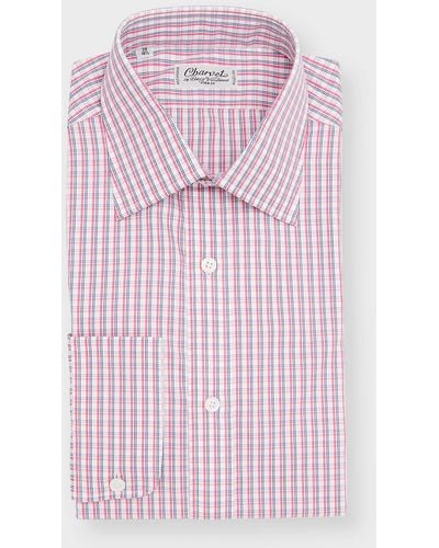 Charvet Micro-plaid Cotton Dress Shirt - Pink