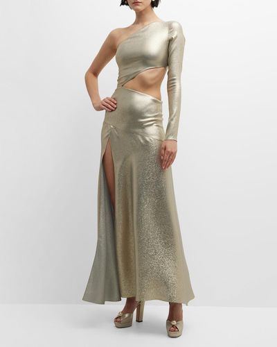 Adriana Iglesias Mirta Cutout Metallic One-shoulder Maxi Dress - Natural