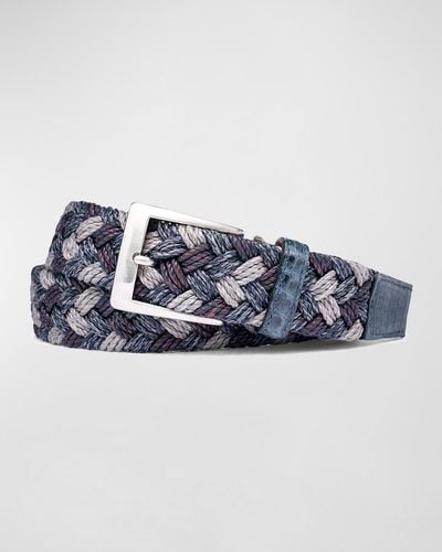 W. Kleinberg Woven Linen Belt W/ Croc Tabs - Blue