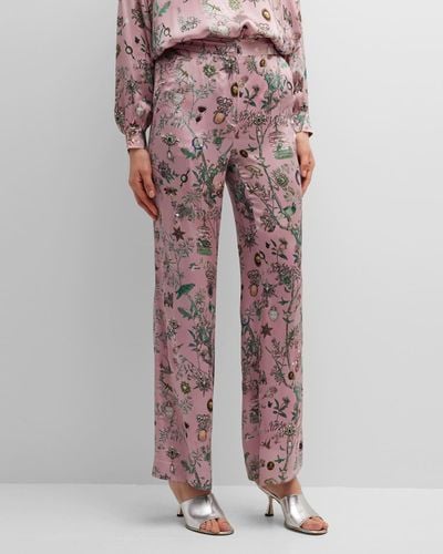 Libertine Pauline De Rothschild-Print Wide-Leg Silk Pants - Pink