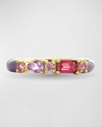 Stevie Wren 14k Enamel And Multi-stone Ring, Size 7 - Pink