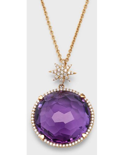 Lisa Nik 18k Rose Gold Round Amethyst And Diamond Necklace With Star Bail - Purple