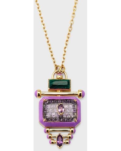 L'Atelier Nawbar 18k Yellow Gold Little Barbie Moment Pendant Necklace With Amethyst And Malachite - Pink