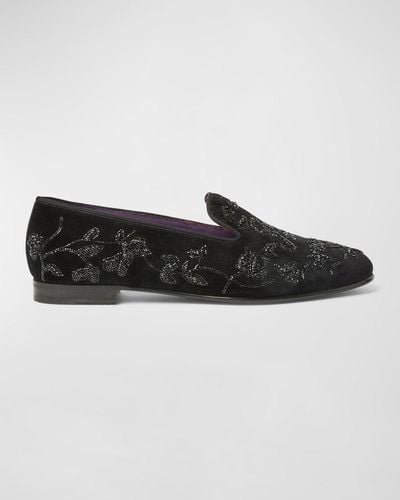 Ralph Lauren Collection Alonzo Velvet Beaded Smoking Loafers - Black