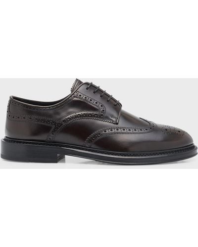 Kiton Wingtip Brogue Leather Derby Shoes - Black