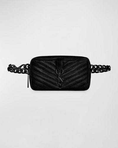 Rebecca Minkoff Edie Chevron-Quilted Leather Chain Belt Bag - Black