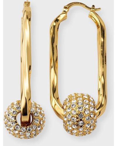 Kenneth Jay Lane Polished Wavy Oval Earrings With Pave Crystal Slider - Metallic