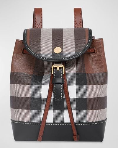 Burberry Micro Check Canvas & Leather Backpack - Brown