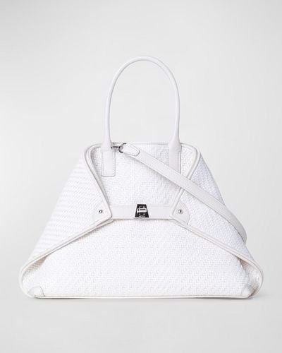 Akris Ai Small Braided Leather Top-Handle Bag - White