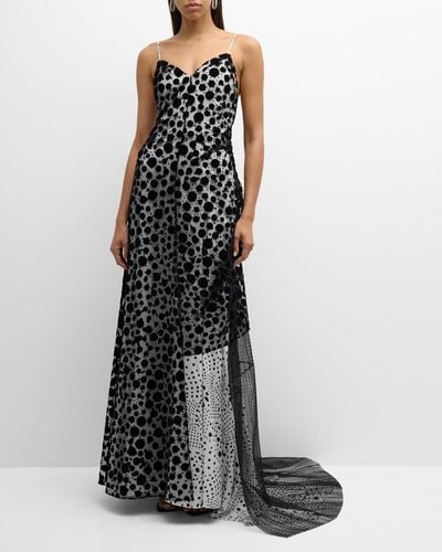 Christopher John Rogers Polka-Dit Party Draped Tie-Back Sleeveless Gown - Multicolor