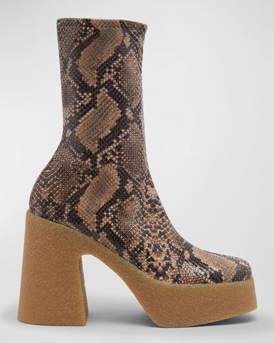 Stella McCartney Skyla Recycled Snake-print Platform Ankle Boots - Brown