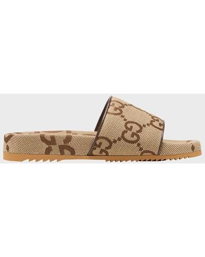 Gucci GG Leather-trimmed Slides - Brown