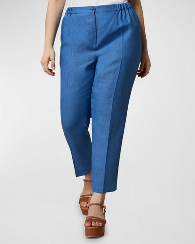 Marina Rinaldi Plus Size Respiro Cropped Linen Pants - Blue