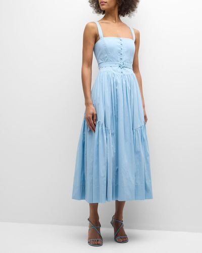 Cinq À Sept Amber Belted Poplin Midi Pinafore Dress - Blue