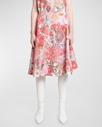 Marni Floral-Print A-Line Midi Skirt - Pink
