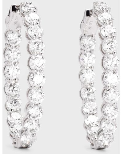 Neiman Marcus 18k White Gold Oval Diamond Hoop Earrings, M