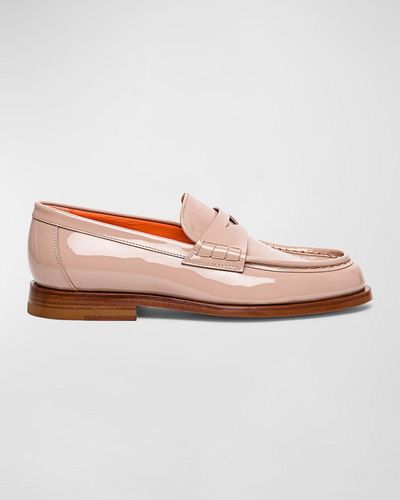 Santoni Airglow Patent Leather Penny Loafers - Pink
