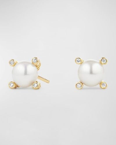 David Yurman Cable Collectibles 18k Diamond & Pearl Stud Earrings - Metallic