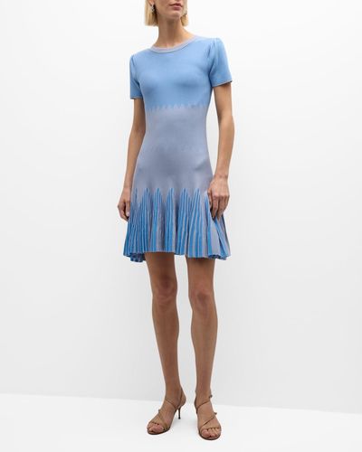 Emporio Armani Geometric Jacquard-Knit Godet Mini Dress - Blue