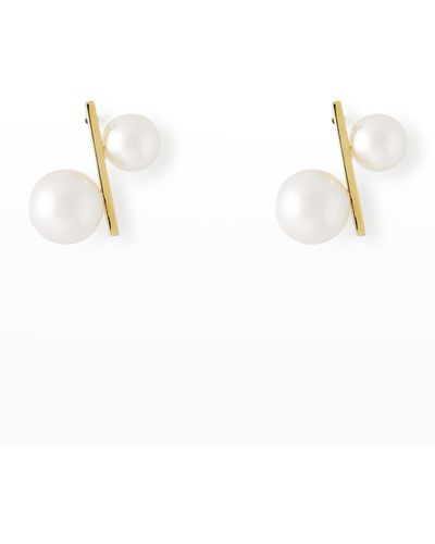Pearls By Shari 18k Yellow Gold 5-8mm Akoya 4-pearl Bar Earrings - White