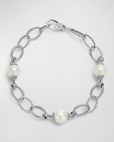 Lagos Sterling Silver Luna Pearl Link Bracelet - Gray