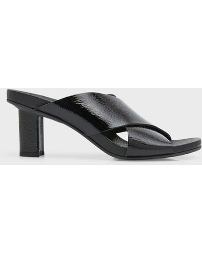 Pedro Garcia Patent Crisscross Slide Sandals - Black