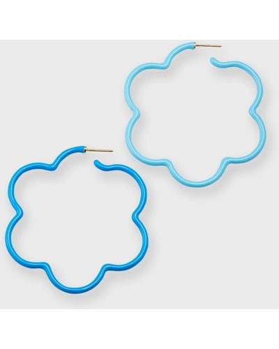 Bea Bongiasca Two Tone Flower Hoop Earrings With And Baby Enamel - Blue