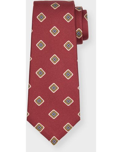 Kiton Geometric-Print Silk Tie - Red