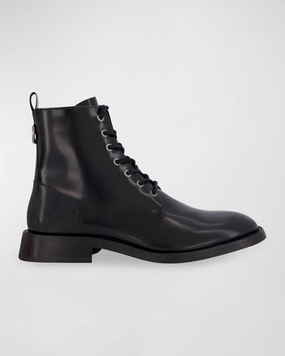 Karl Lagerfeld Box Leather Combat Boots - Black