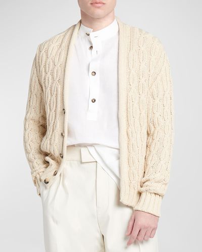 Loro Piana Papiro Hida Cotton Cable Knit Cardigan Sweater - Natural