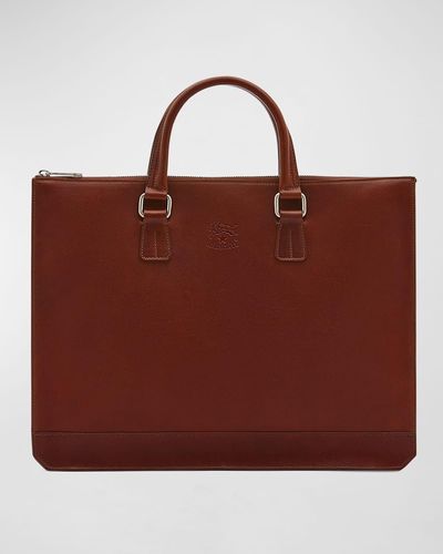 Il Bisonte Meleto Leather Zip Briefcase Bag - Red