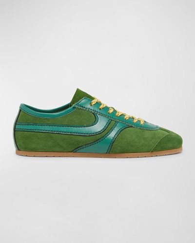 Dries Van Noten Mixed Leather Retro Runner Sneakers - Green