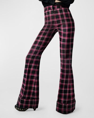 Smythe High-Waisted Wool Plaid Cuffed Pants - Purple