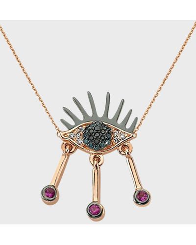 BeeGoddess Eye Light Multi-diamond Necklace With Rubies - Metallic