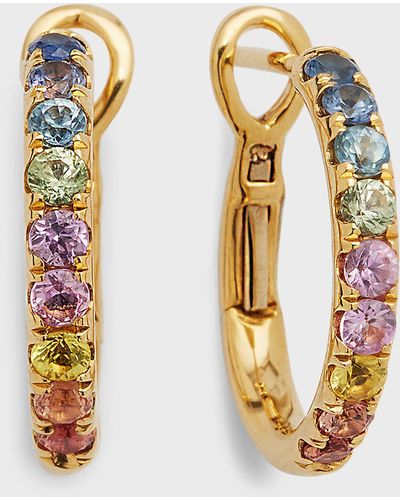 Frederic Sage 18k Yellow Gold Small Rainbow Sapphire Hoop Earrings - Metallic