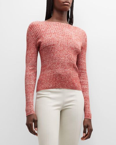Vince Marled Knit Ribbed Mock-neck Sweater - Red